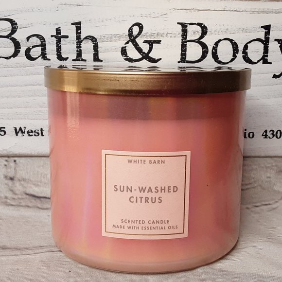 BATH & BODY WORKS 'SUN-WASHED CITRUS' 3~WICK WHITE BARN CANDLE IRIDESCENT WRAP - Picture 1 of 6